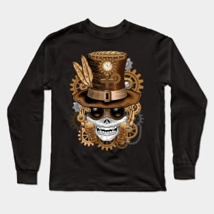 Skull Steampunk Voodoo Retro Machine Long Sleeve T-Shirt